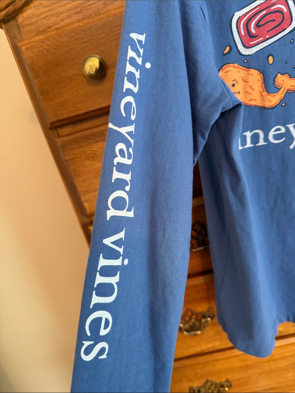 Vineyard Vines Kids Long-Sleeve Pocket Tee in Blue with Orange Whale - Picture 4 of 4